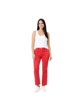 New Warp + Weft Red High Rise Straight Jeans Size 6/28 98% Cotton 2% Lycra Raw H
